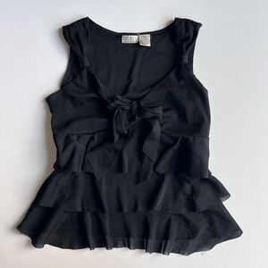 Vintage Voice Black Tank with Bow and Ruffles